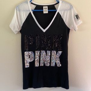 PINK Victoria’s Secret Black Sequin Bling T-Shirt